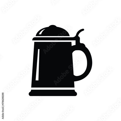 Black beer stein icon with lid and handle drink beverage