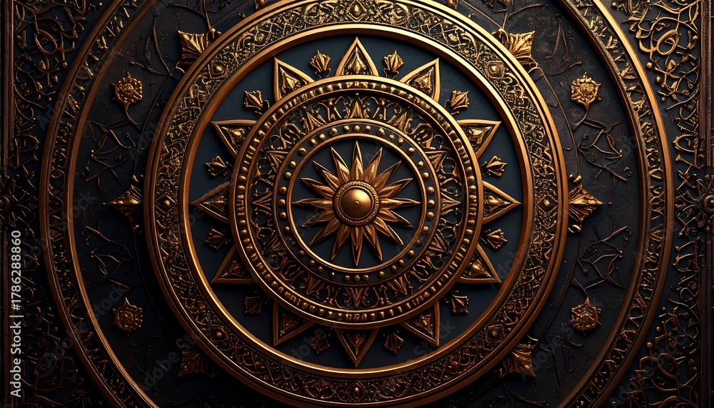 Naklejka premium Elegant centered mandala design featuring Arabic decorative elements