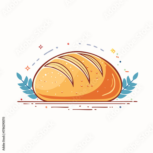 Illustration of a Freshly Baked Bread Loaf with Decorative Elements