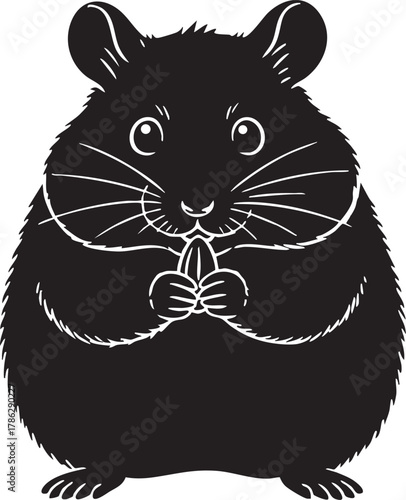 Stylized hamster silhouette holding seed, cute rodent illustration artwork