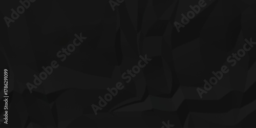 Crumple crushed black paper obsolete rumple craft design. wrinkle ripped creased crumple aged closeup recycled document grunge paper background.	