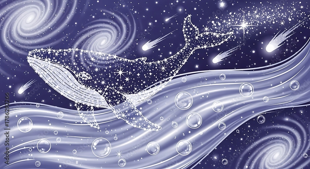 Celestial Whale Constellation Galaxy River Starlight Vector Flow