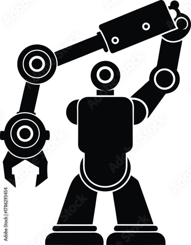 A Robotic Arm holding a tool silhouette illustration