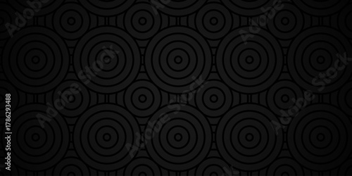 Minimal abstract ornament repeat spiral flow overlap. geometric fashion element floral seamless pattern with black wave overlapping circles fabric textile design.	