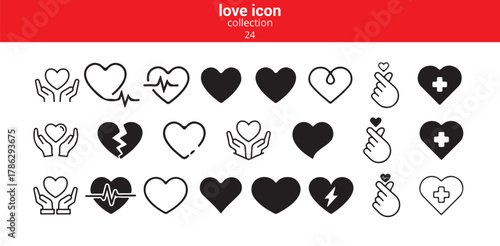 Love Icon Collection. Heart Symbols, Romance, Healing, Hand Gesture Icons Set. Vector illustration eps 10