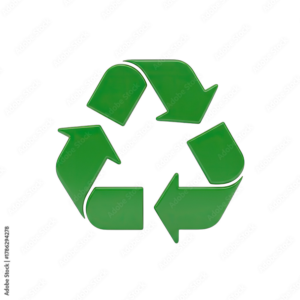 Fototapeta premium Green Recycling Symbol Isolated On Black Background With Glossy Effect
