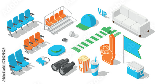 Isometric stadium seating and fan gear collection for sports events