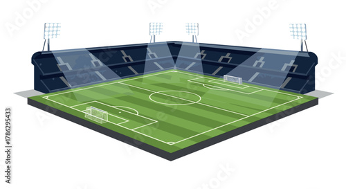 Modern isometric football stadium with illuminated field and seating