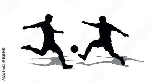 Dynamic silhouette of two soccer players competing for the ball