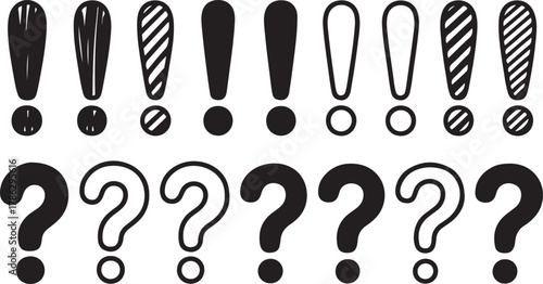 Hand drawn exclamation marks and question marks collection