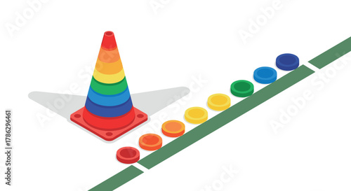 Rainbow traffic cone and holes in isometric style highlight diversity and inclusion