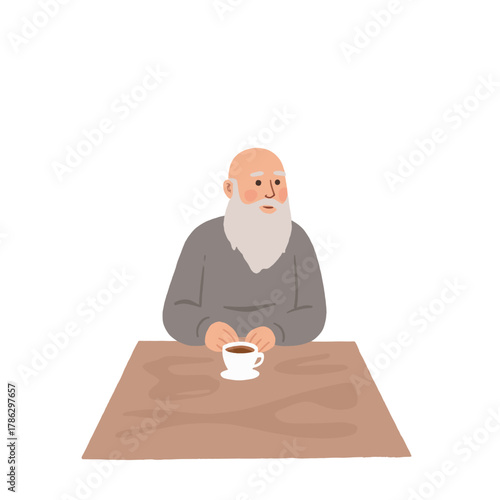 Senior man lost in thought. Pensive elderly man sitting alone. Older man in quiet contemplation. Reflective senior gentleman portrait. Elderly set