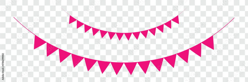 Fototapeta premium Colorful party flags bunting vector illustration of festive decoration element. Bunting Banner with Rectangle Shape Flags Decorative bunting banner hung on a thin string Bunting Banner with Triangle 