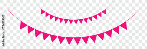 Colorful party flags bunting vector illustration of festive decoration element. Bunting Banner with Rectangle Shape Flags Decorative bunting banner hung on a thin string Bunting Banner with Triangle 