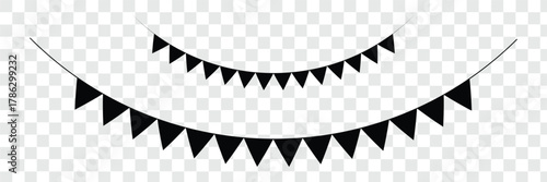 Festive flag garland vector illustration. Retro bunting in simple flat style, isolated on white background. Simple black and white illustration of two decorative bunting banner designs. Festa Junina 