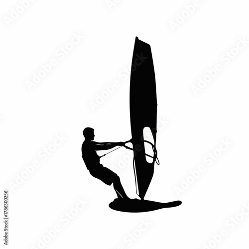 Windsurfer Silhouette Vector Illustration – Man Surfing with Sail