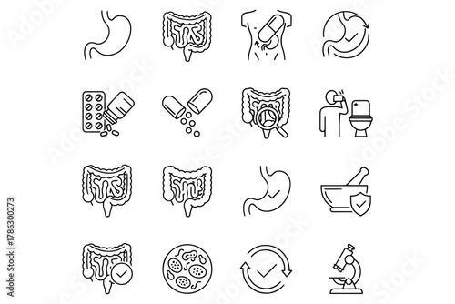 set of human organs,
Minimalist Digestion & Gut Health Icons,
Clean Line Art Medical Wellness Set