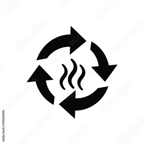 Black circular arrows with steam icon cycle circulation