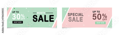 Promotional sale banner with up to 30 and 50 discount offers