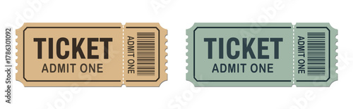 Two tickets for an event, one in beige and the other in green