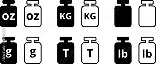 Package weight. Mass of the tare of the packaging material. Definitions of net weight. Gross weight and net weight. Kilogram, gram, ton, OZ, pounds, oz, g, lb. PNG, vector, Jpeg