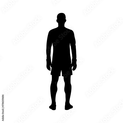 Full body silhouette of a standing man wearing athletic shorts and t shirt