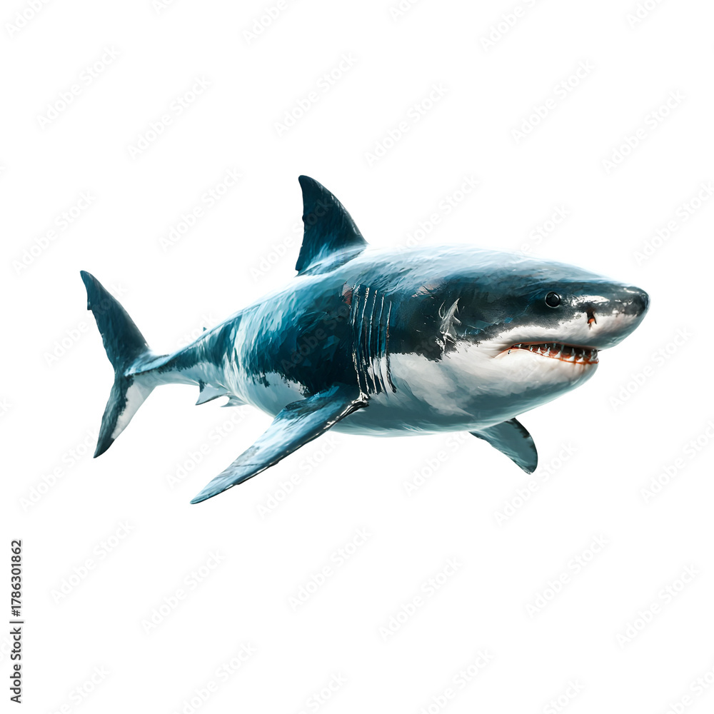 Obraz premium Majestic great white shark swimming underwater isolated on transparent background