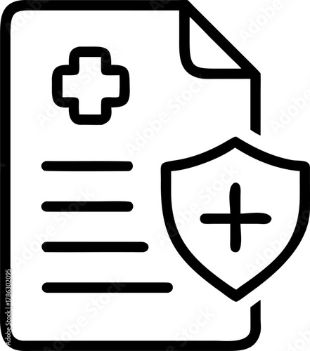 Health insurance document with shield and cross icon