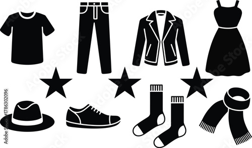 Stylish Clothing and Accessories Collection Flat Vector Icon Set Fashion Design Elements Isolated on