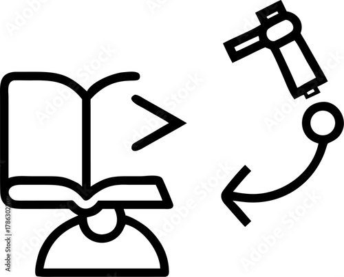 Open book with arrow pointing to camera and light