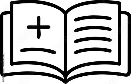 Open book with a cross symbol on a