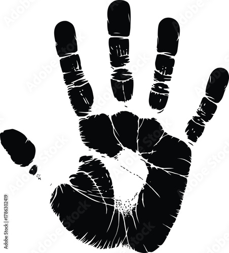 Black handprint imprint on a white background symbol of identity and uniqueness