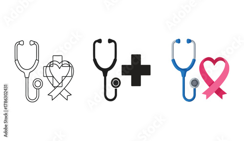 Stethoscope with medical ribbon and cross for healthcare themed design element