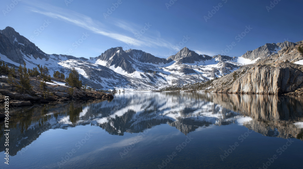 Fototapeta premium Sierra Nevada mountains reflecting in clear alpine lake