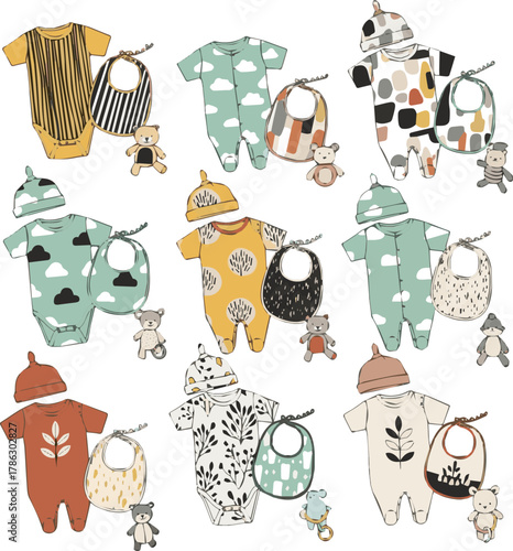  generate of different mordern baby sets vector art with white background