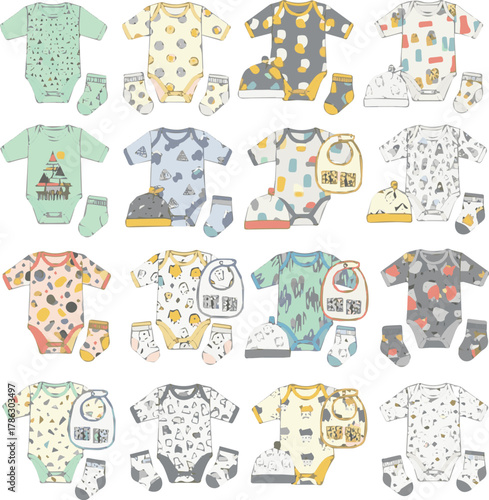kinds of different mordern baby sets vector art with white background