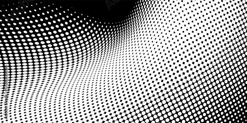 Flowing Wave Dot Halftone Pattern  Curve Gradient Shape on Transparent Background. Modern creative trendy design in vector illustration