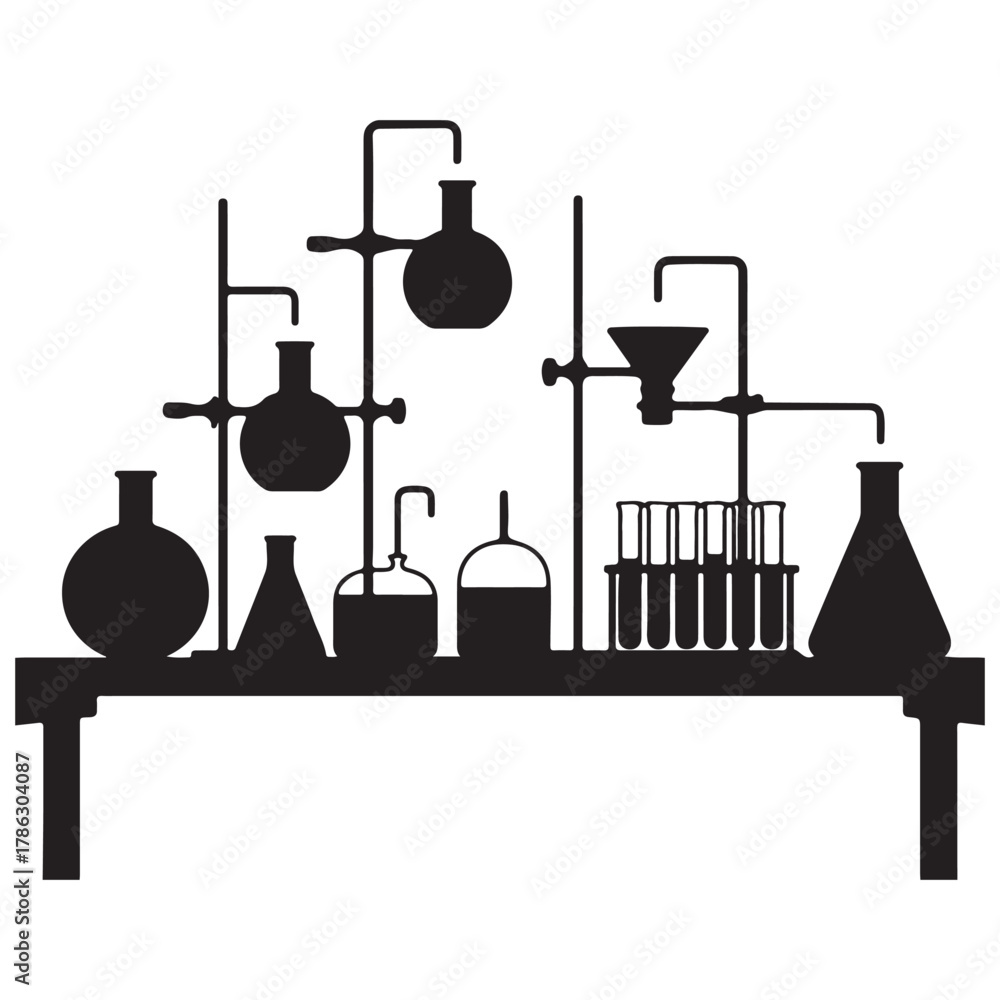 Obraz premium Complex laboratory glassware setup for scientific research