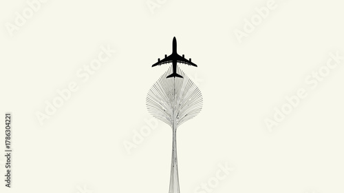 Sustainable Flight Path. An airplane icon with a leaf-shaped contrail, representing eco-friendly aviation.