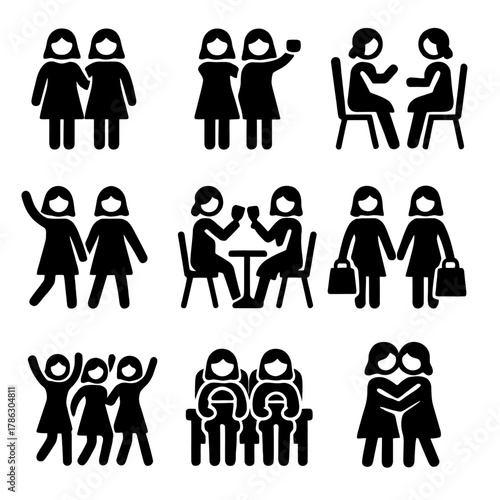 Women with Friends: Friendship, Socializing, and Shared Activities Icons