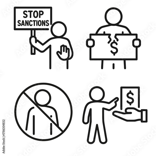 Stop Sanctions and Economic Coercion Line Icons Set