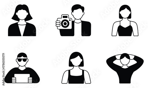Diverse people avatars in black and white icons for website designs