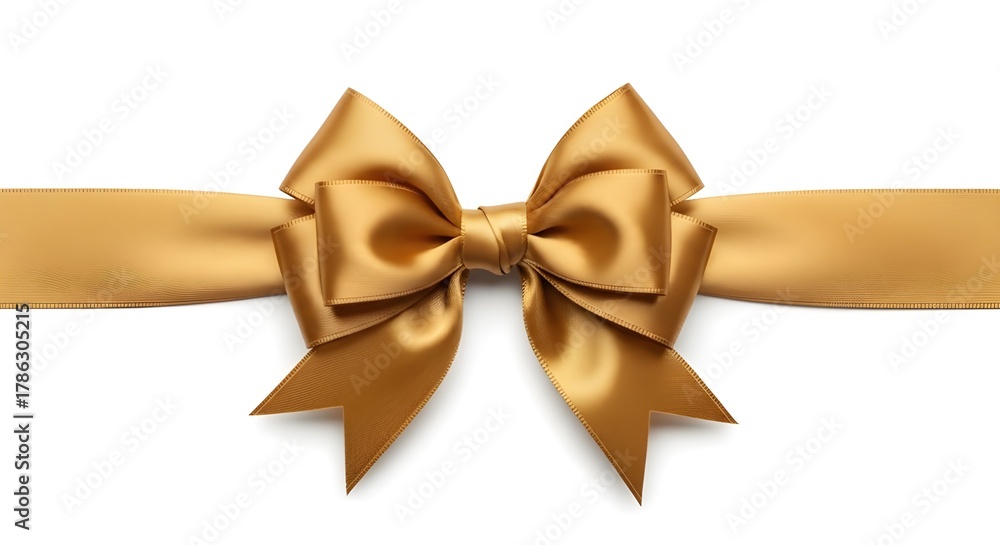 Fototapeta premium “Golden Ribbon Bow on White Background – Elegant Gift Wrapping Decoration”