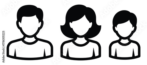 Icons of Three People, Including Man and Women, on White Background