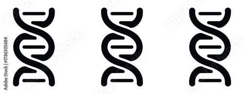 Three Black Dna Icon Illustrations on White Background for Science and Research