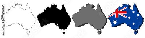 set vector australia flag in map icon. Detailed australia map silhouette. 3D isometric australia map symbol design template illustration