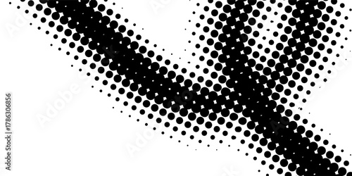 Abstract black dots forming a dynamic wave pattern on a clean white background. Suit for banner, web, brochure, pamflet and presentation