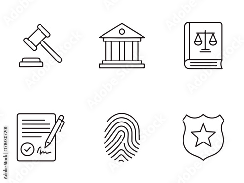 Modern outline icon collection for law and attorney