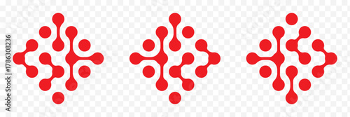 Pattern of Red metaballs isolated on white background. Modern geometric shapes of liquid connected drops. Vector illustration. Abstract geometric figures of connected molecules.