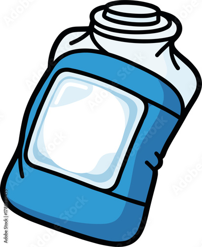 Blue hot water bottle in a simple cartoon style  